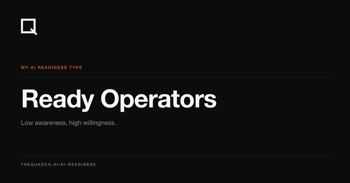 AI Readiness Type card: Ready Operators. Low awareness, high willingness.